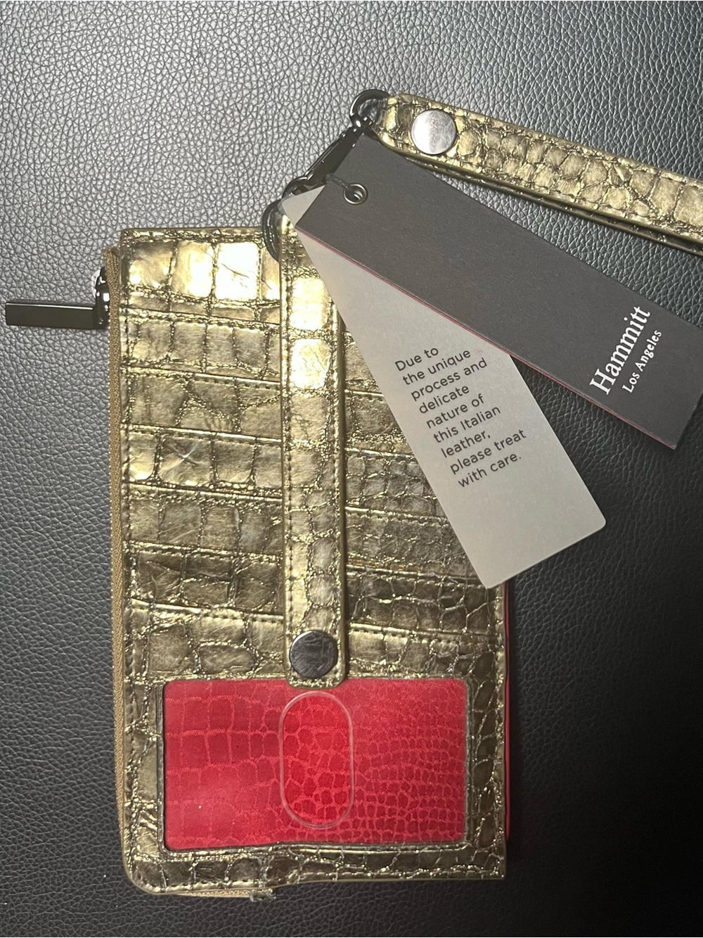 Hammitt Croc-Embossed Leather Zip Wallet with Red Interior NWT